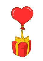 rouge cadeau boîte avec Jaune ruban et en forme de coeur ballon vecteur