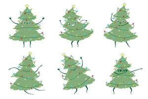 clipart ensemble kawaii griffonnage Noël arbre dansant. enfants Fait main naïve style. Facile Nouveau année personnage isolé sur blanc Contexte. content épicéa concept vecteur