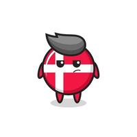 personnage mignon d'insigne de drapeau du danemark avec une expression suspecte vecteur