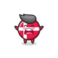 mascotte mignonne d'insigne de drapeau du Danemark avec une expression de bâillement vecteur