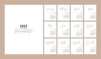 calendrier 2022 style minimaliste à la mode. calendrier minimal