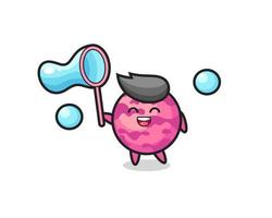 dessin animé heureux de boule de crème glacée jouant la bulle de savon vecteur