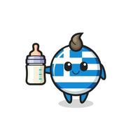 personnage de dessin animé de drapeau de la grèce bébé avec une bouteille de lait vecteur