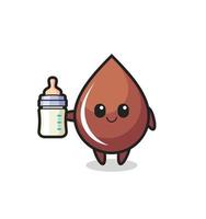 personnage de dessin animé de goutte de chocolat pour bébé avec une bouteille de lait vecteur