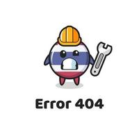 erreur 404 avec la mascotte mignonne d'insigne de drapeau de la thaïlande vecteur