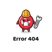 erreur 404 avec la mascotte mignonne d'insigne de drapeau de dinde vecteur