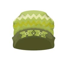 tricoté vert laineux chapeau avec ornement isolé. hiver vêtements. plat vecteur illustration.