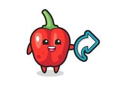 mignon poivron rouge tenir symbole de partage de médias sociaux vecteur