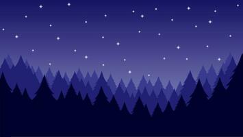 pin forêt paysage vecteur illustration. silhouette de conifère colline dans le nuit avec étoilé ciel. pin forêt paysage pour arrière-plan, fond d'écran ou atterrissage page