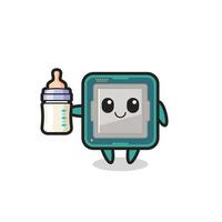personnage de dessin animé bébé processeur avec bouteille de lait vecteur