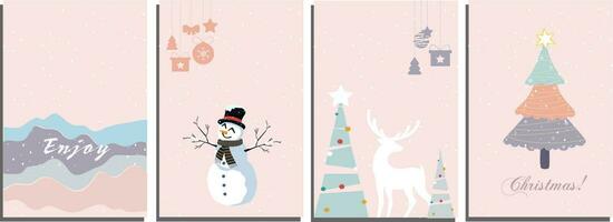 hiver conception avec flocons de neige, bonhomme de neige, Noël arbre et renne. collection de hiver et Noël vente récit bannière mode modèles. vecteur