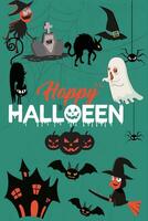 Halloween graphique éléments -Maisons, Chapeaux, citrouilles, des fantômes, des morts-vivants, hiboux, chauves-souris, araignées, sorcières et autres. vecteur illustration.