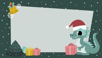 Nouveau année et Noël bannière. dragons dans Père Noël claus Chapeaux avec cadeaux. vecteur illustration.