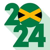 content Nouveau année 2024, longue ombre bannière avec Jamaïque drapeau à l'intérieur. vecteur illustration.