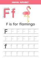 tracé alphabet des lettres pour enfants. animal alphabet. F est pour flamant. vecteur