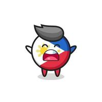 mascotte mignonne d'insigne de drapeau des philippines avec une expression de bâillement vecteur