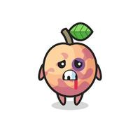 personnage de fruit pluot blessé avec un visage meurtri vecteur