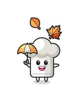 dessin animé du chapeau de chef mignon tenant un parapluie en automne vecteur