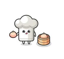 personnage mignon de chapeau de chef mangeant des petits pains cuits à la vapeur vecteur