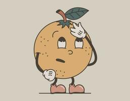 marrant rétro sensationnel fruit personnage. vecteur isolé Orange roulant le sien yeux et Faire une paume du visage, vieux dessin animé style.