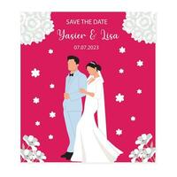 mariage invitation carte avec la mariée et jeune marié. vecteur illustration.