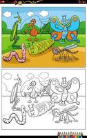 dessin animé insectes animal personnages groupe coloration page vecteur