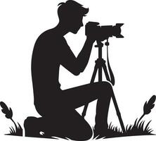 caméra homme prendre une photo vecteur silhouette