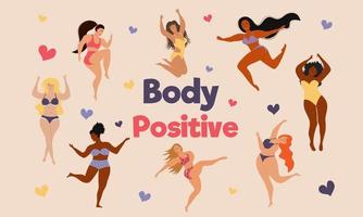 femmes positives au corps heureux. concept positif du corps. vecteur