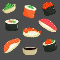 ensemble de sushis. nourriture de restaurant japonais asiatique. vecteur