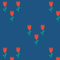 rouge fleurs isolé sur bleu Contexte. main tiré tulipe floral sans couture modèle vecteur illustration.