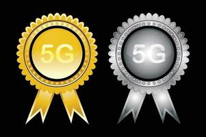 Bouton de jeu d'icônes 5g avec dégradé d'or et d'argent vecteur