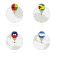 guinée-bissau, Guyane, Haïti, Honduras carte et drapeau dans cercle. vecteur