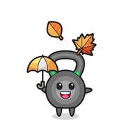 dessin animé du mignon kettleball tenant un parapluie en automne vecteur