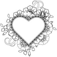 fleur de mehndi avec cadre en forme de coeur. vecteur