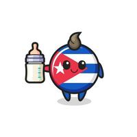 personnage de dessin animé d'insigne de drapeau de bébé cuba avec une bouteille de lait vecteur