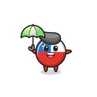 illustration mignonne d'insigne de drapeau du chili tenant un parapluie vecteur