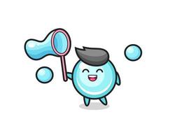 dessin animé bulle heureux jouant à la bulle de savon vecteur