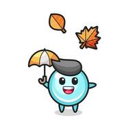 dessin animé de la bulle mignonne tenant un parapluie en automne vecteur