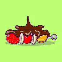 fondu Chocolat sur fruit bâton dessin animé vecteur illustration. plat dessin animé concept.