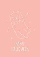 Halloween vecteur illustration avec mignonne fantôme chat. mignonne chat sur rose Contexte. vecteur impression pour salutation carte, affiche, invitation ou autre imprimable conceptions.