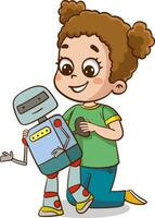 vecteur illustration de les enfants en jouant avec robot
