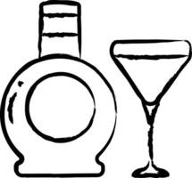 liqueur verre et bouteille main tiré vecteur illustration