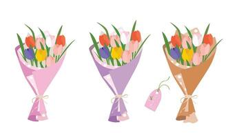 bouquet de tulipe fleurs. tulipe fleur bouquet vecteur illustration. printemps fleur. floral bouquet enveloppé dans cadeau papier. cadeau pour spécial jour, fête journée comme anniversaire, prof jour, femmes journée.