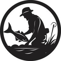 pêcheur logo avec net travail en équipe et camaraderie pêcheur logo avec bateau liberté et exploration vecteur