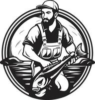 pêcheur logo avec ancien Contexte intemporel élégance pêcheur logo avec moderne Contexte le progrès et innovation vecteur