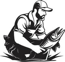 pêcheur logo avec ancien Contexte intemporel élégance pêcheur logo avec moderne Contexte le progrès et innovation vecteur