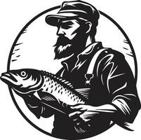 pêcheur logo avec 3d effet réaliste et immersif le pêcheur logo symbole de difficile travail et persévérance vecteur