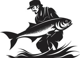 pêcheur noir vecteur logo intemporel symbole de difficile travail lisse pêcheur logo conception audacieux et moderne