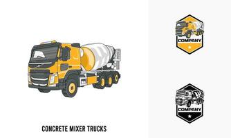 béton mixer un camion lourd équipement illustration, béton mixer un camion lourd équipement logo badge modèle vecteur