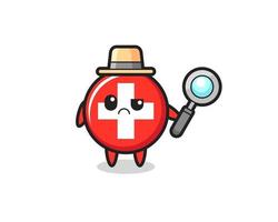 la mascotte de l'insigne mignon du drapeau suisse en tant que détective vecteur